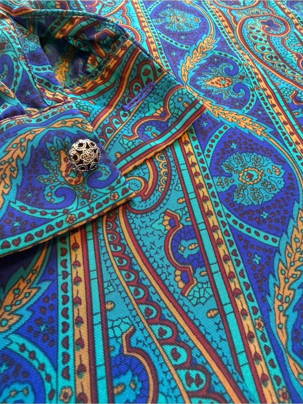 Vintage Schrader II Paisley Shirt Dress 20W Plus Blue Teal Oversized Pockets